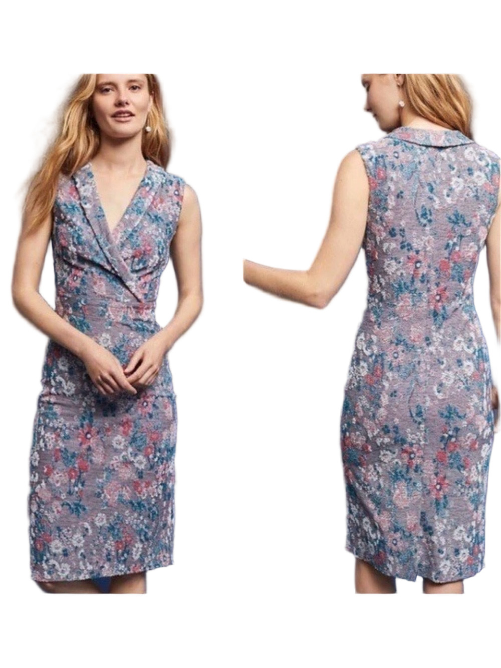 Anthropologie Retro Floral Maeve Jacquard Terry Cloth Lilac Dress Size 12 NWT
